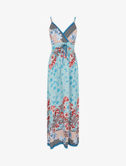Robe longue empire à bretelles imprimé floral - Bleu ciel - 1