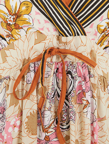 Robe longue empire à bretelles imprimé floral - Beige - 3