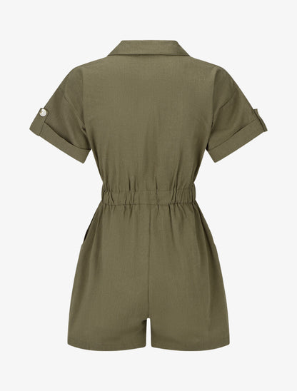 Combishort uni à taille élastiquée - Kaki - 2