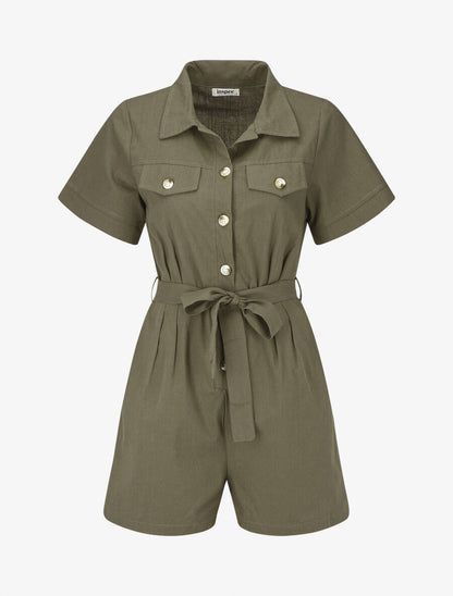 Combishort uni ceinturé - Kaki - 5