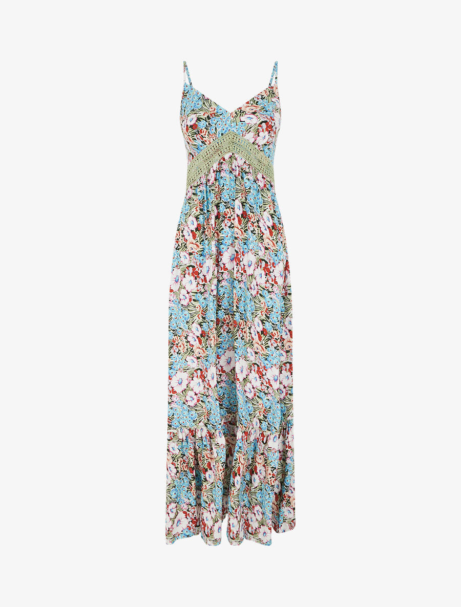 Robe longue fleuri à col V - Vert - 1