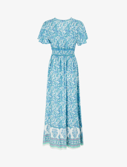 Robe fleurie à cordons de serrage - Bleu ciel - 2