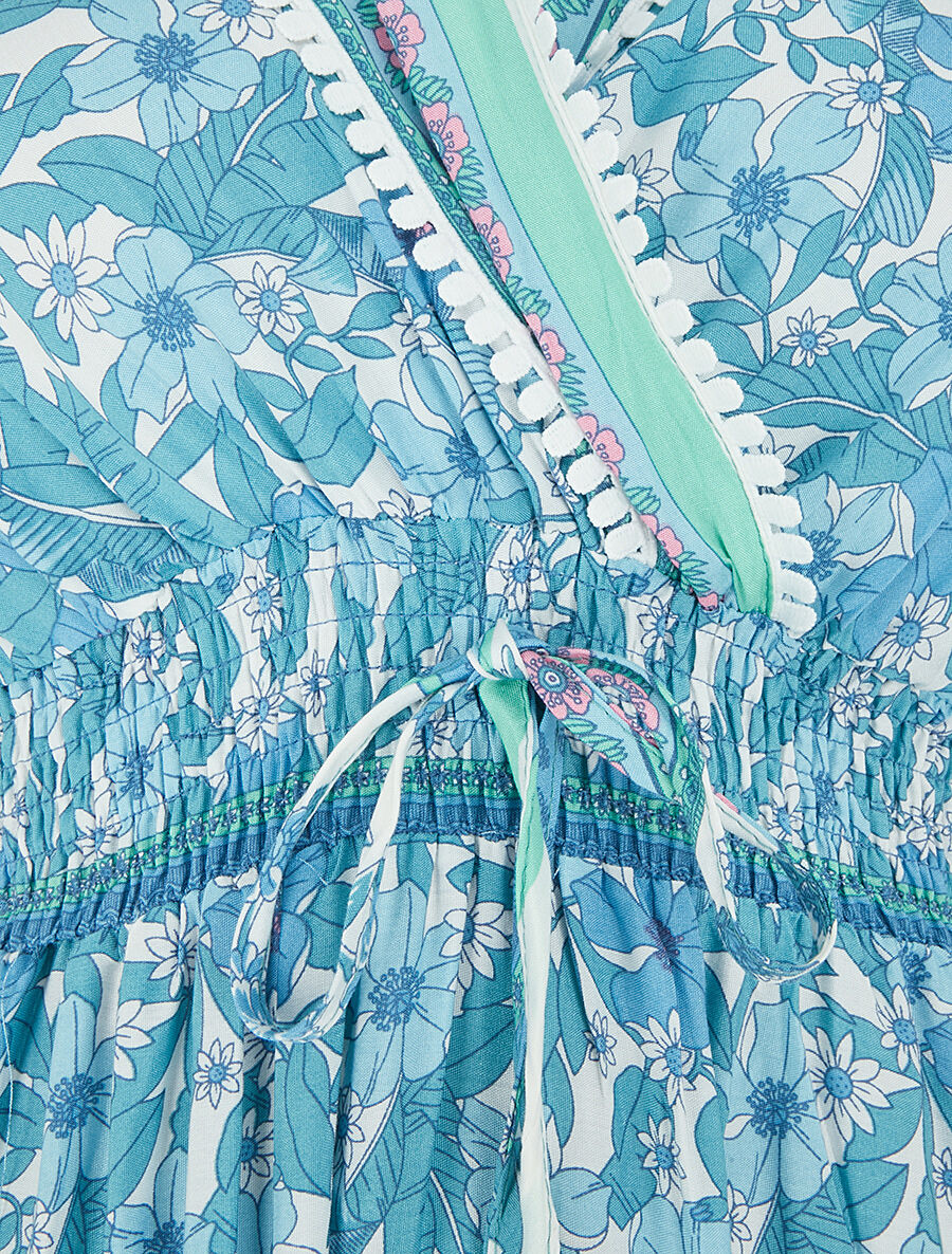 Robe fleurie à cordons de serrage - Bleu ciel - 3