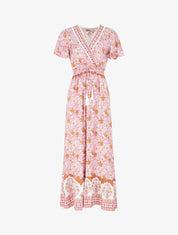 Robe fleurie à cordons de serrage - Rose - 5