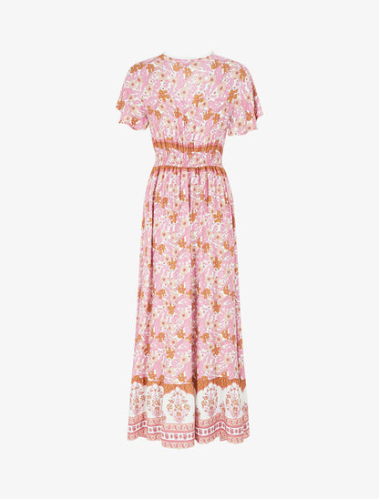 Robe fleurie à cordons de serrage - Rose - 2