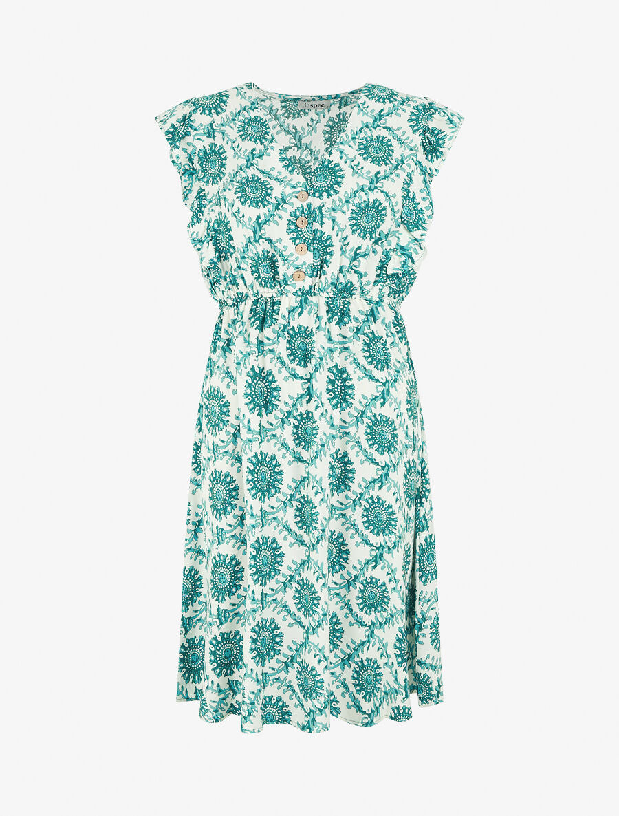 Robe mi-longue imprimé foulard à cordons de serrage - Vert - 1