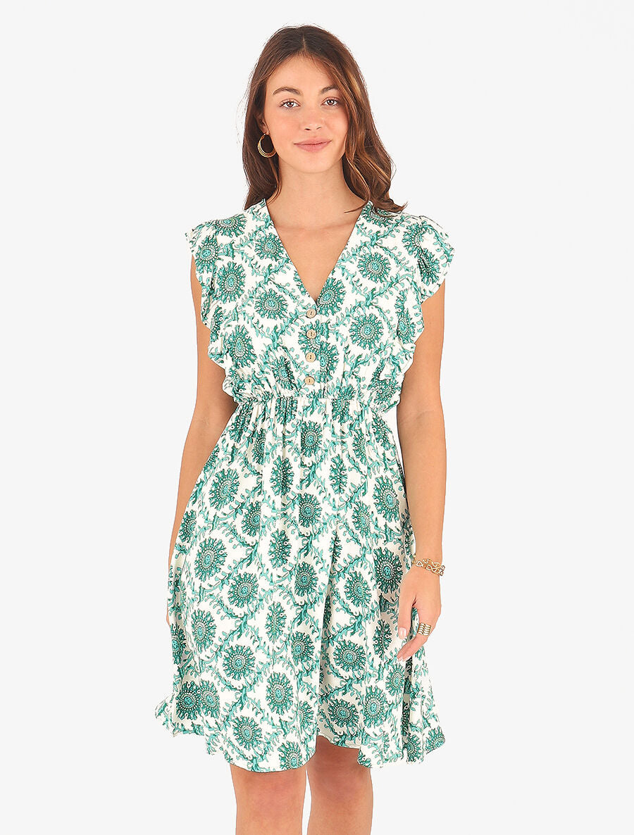 Robe mi-longue imprimé foulard à cordons de serrage - Vert - 4