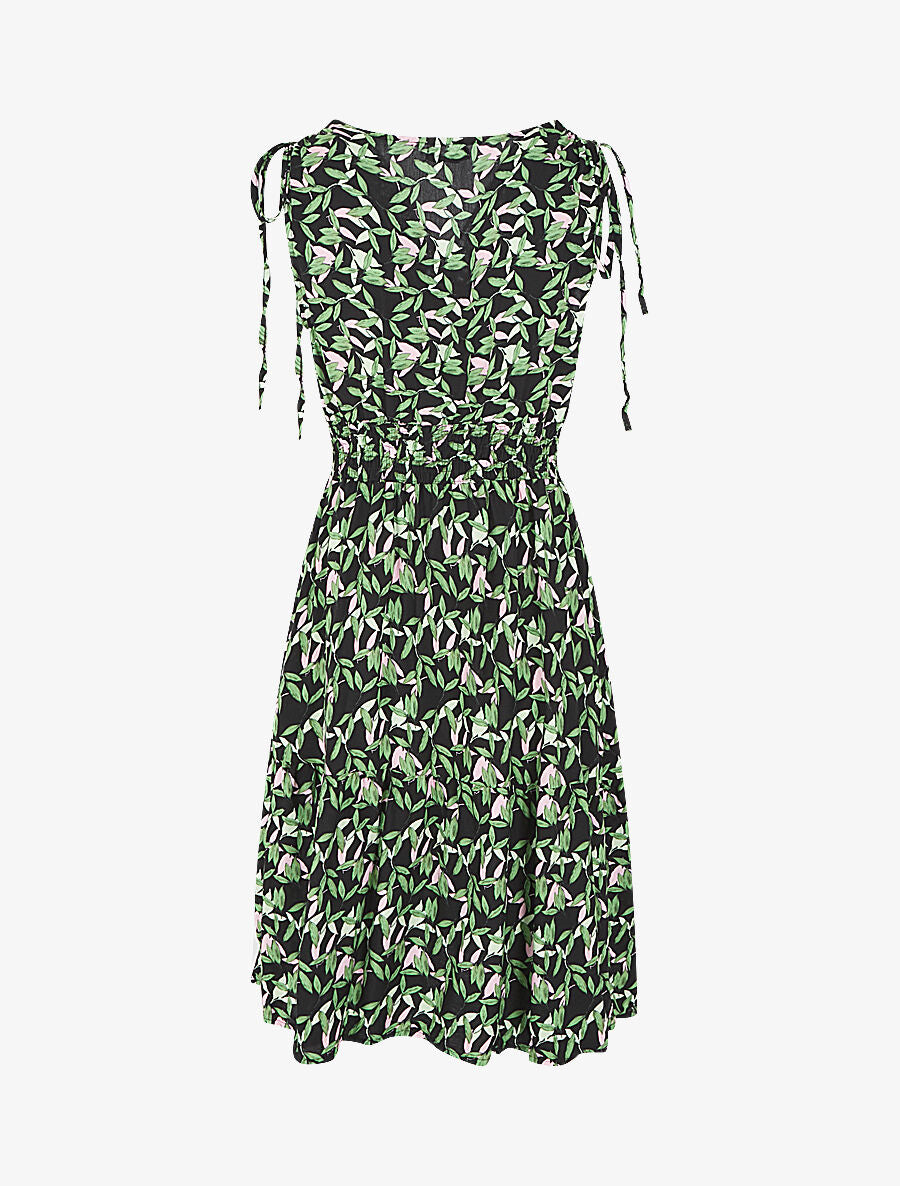 Robe imprimé petites feuilles à col cache-coeur - Noir - 2