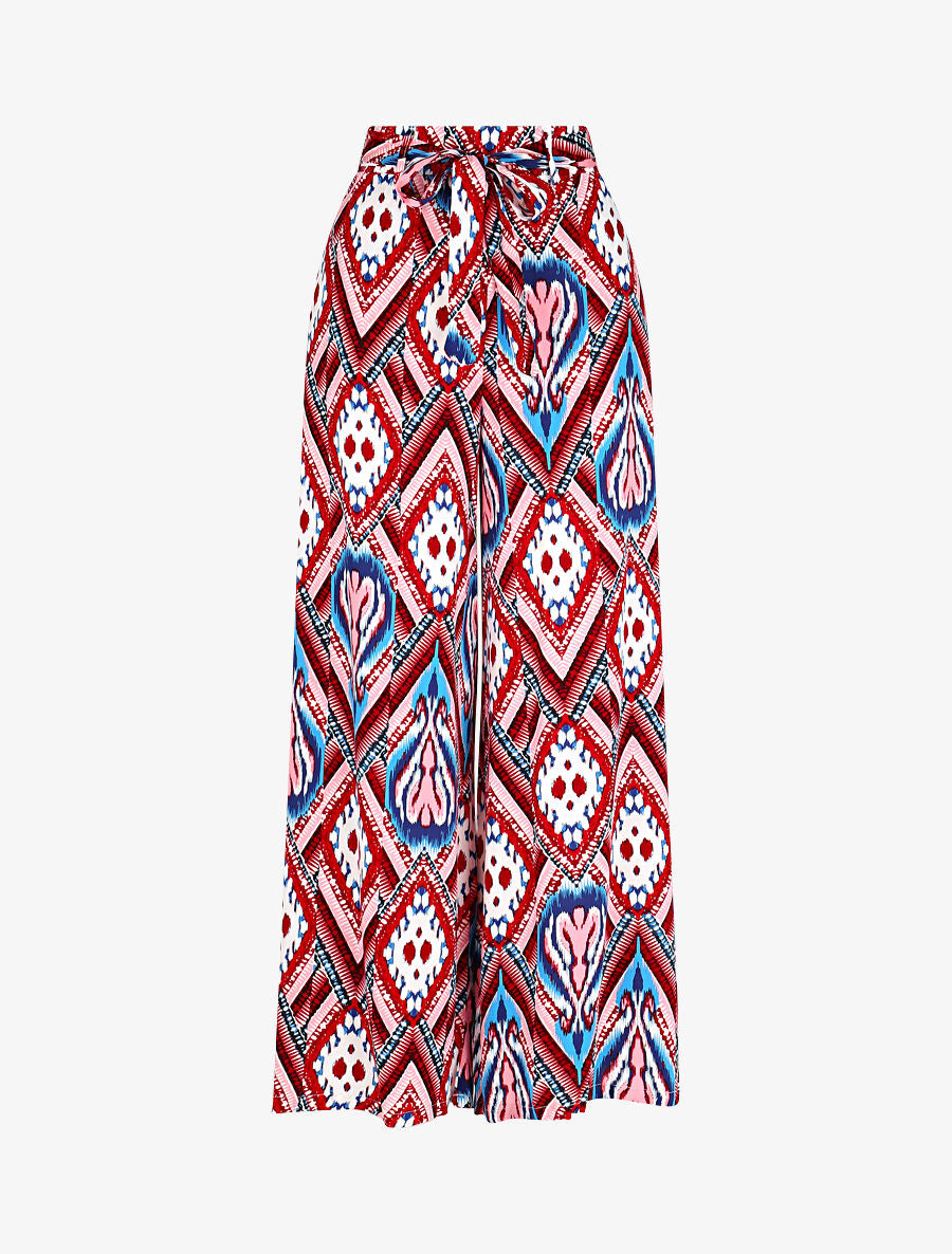 Pantalon fluide élastiqué imprimé psychédélique - Rouge - 1