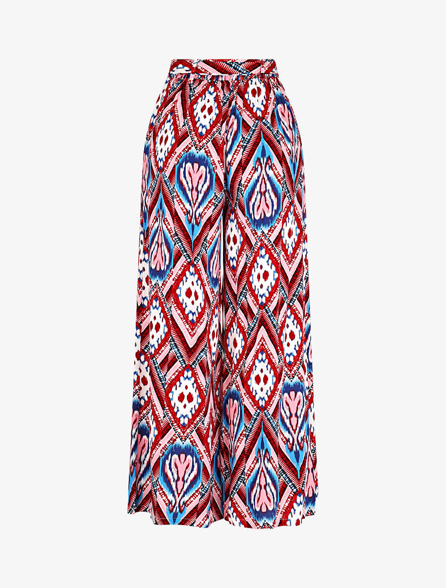 Pantalon fluide élastiqué imprimé psychédélique - Rouge - 2