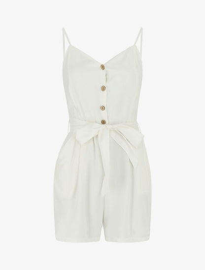 Combishort unie ceinturée - Blanc - 4