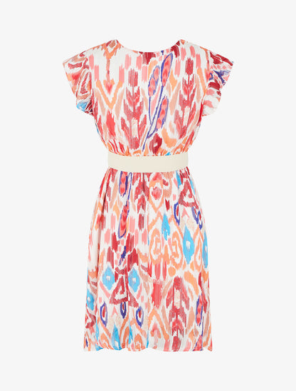 Robe imprimé abstrait irisé à taille élastiquée - Rouge - 2