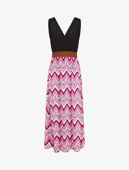 Robe longue à jupe imprimé graphique - Fuchsia - 4