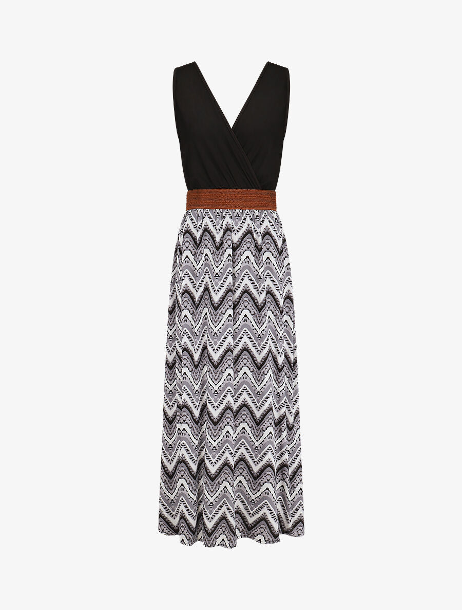 Robe longue à jupe imprimé graphique - Gris - 4