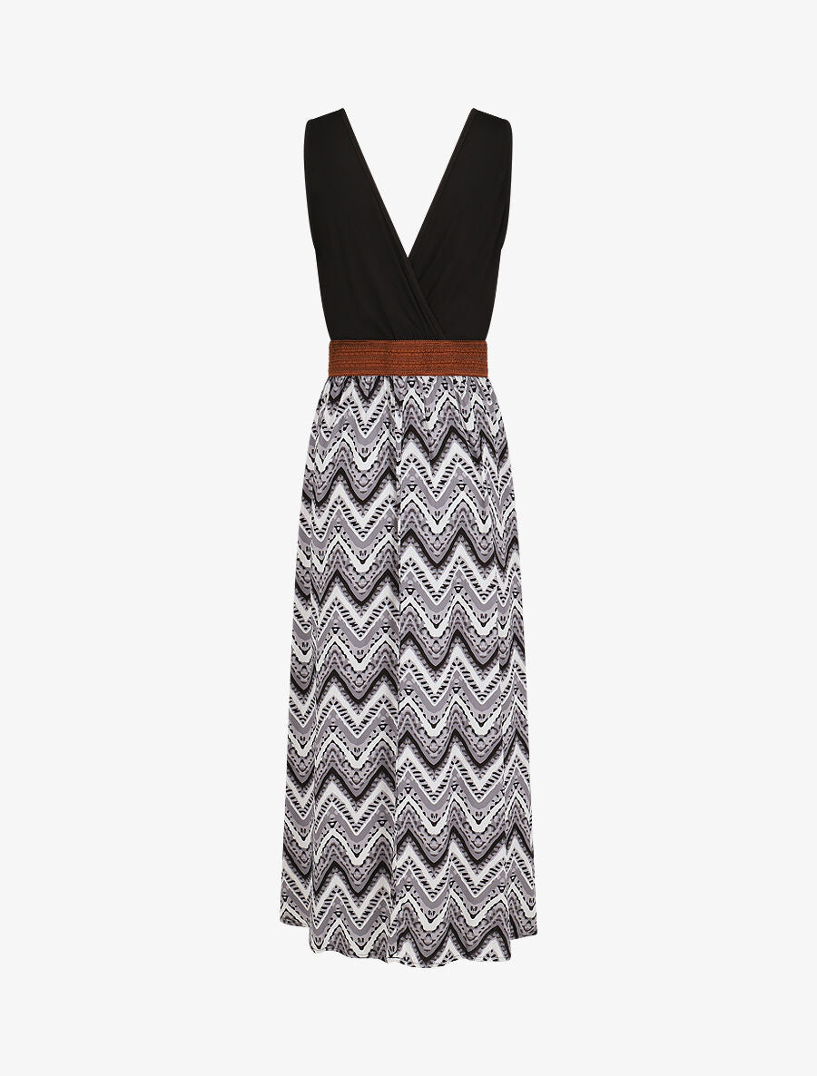 Robe longue à jupe imprimé graphique - Gris - 2