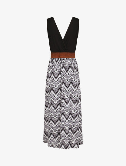 Robe longue à jupe imprimé graphique - Gris - 2