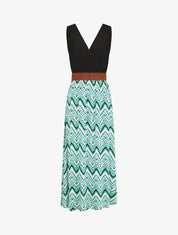 Robe longue à jupe imprimé graphique - Vert - 1