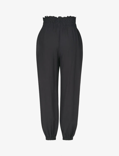 Pantalon uni à bords élastiqués et boutons décoratifs - Marine - 2