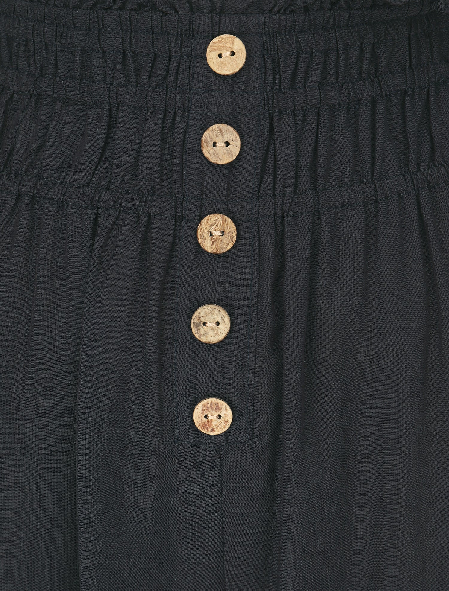 Pantalon uni à bords élastiqués et boutons décoratifs - Marine - 3