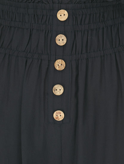 Pantalon uni à bords élastiqués et boutons décoratifs - Marine - 3