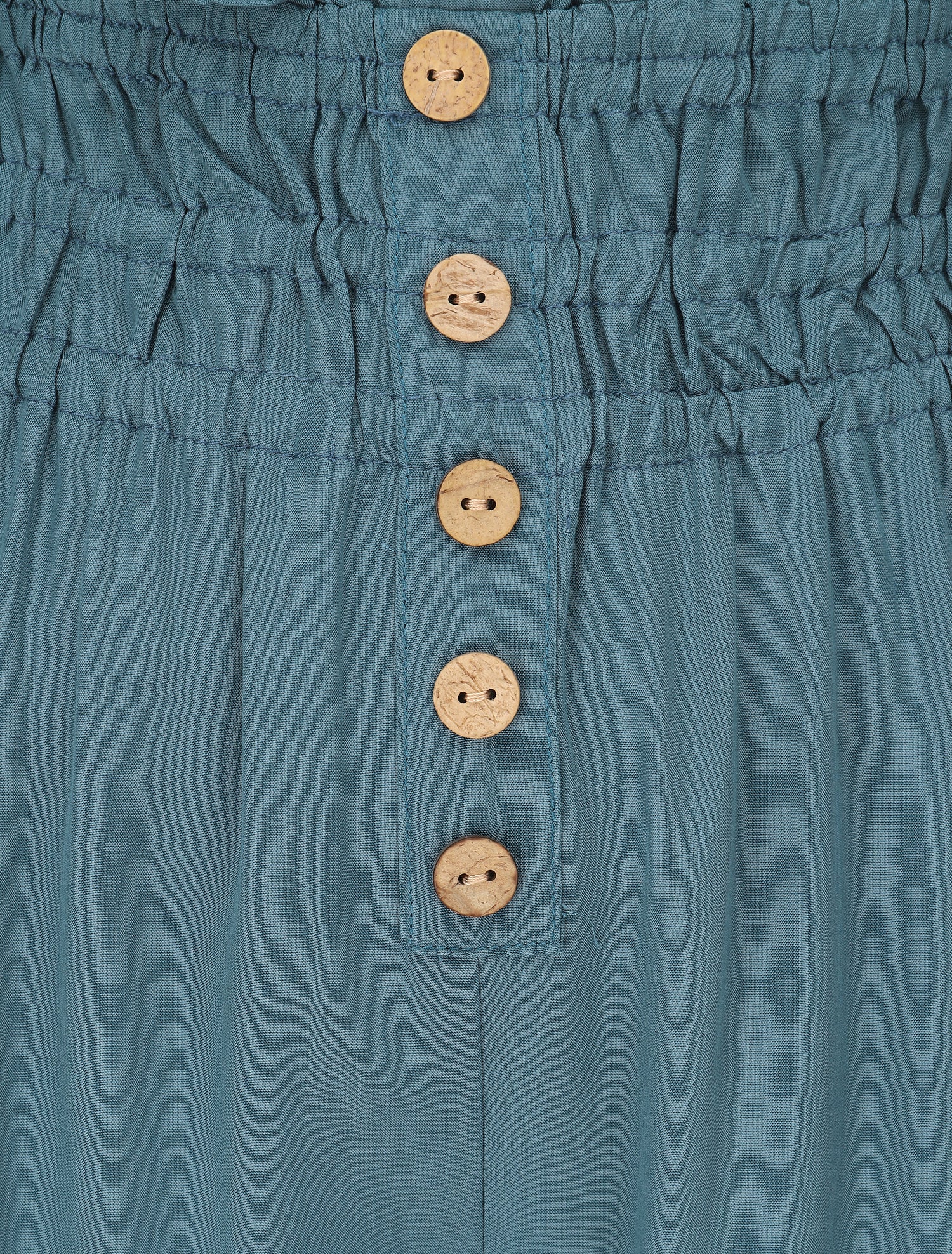 Pantalon uni à bords élastiqués et boutons décoratifs - Bleu canard - 3
