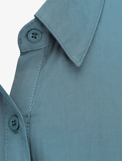 Chemise unie boutonnée à nouer - Bleu canard - 3