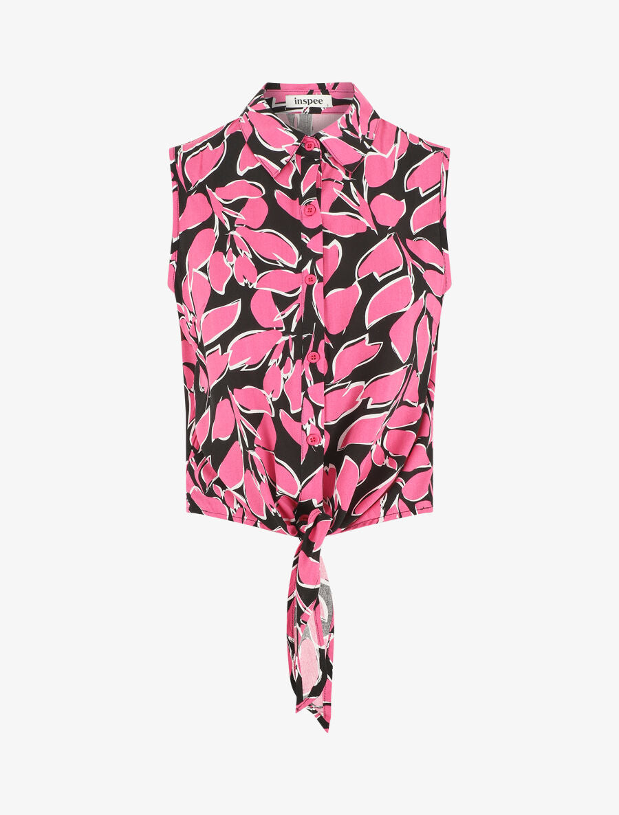 Chemise courte sans manches imprimé graphique - Rose - 4