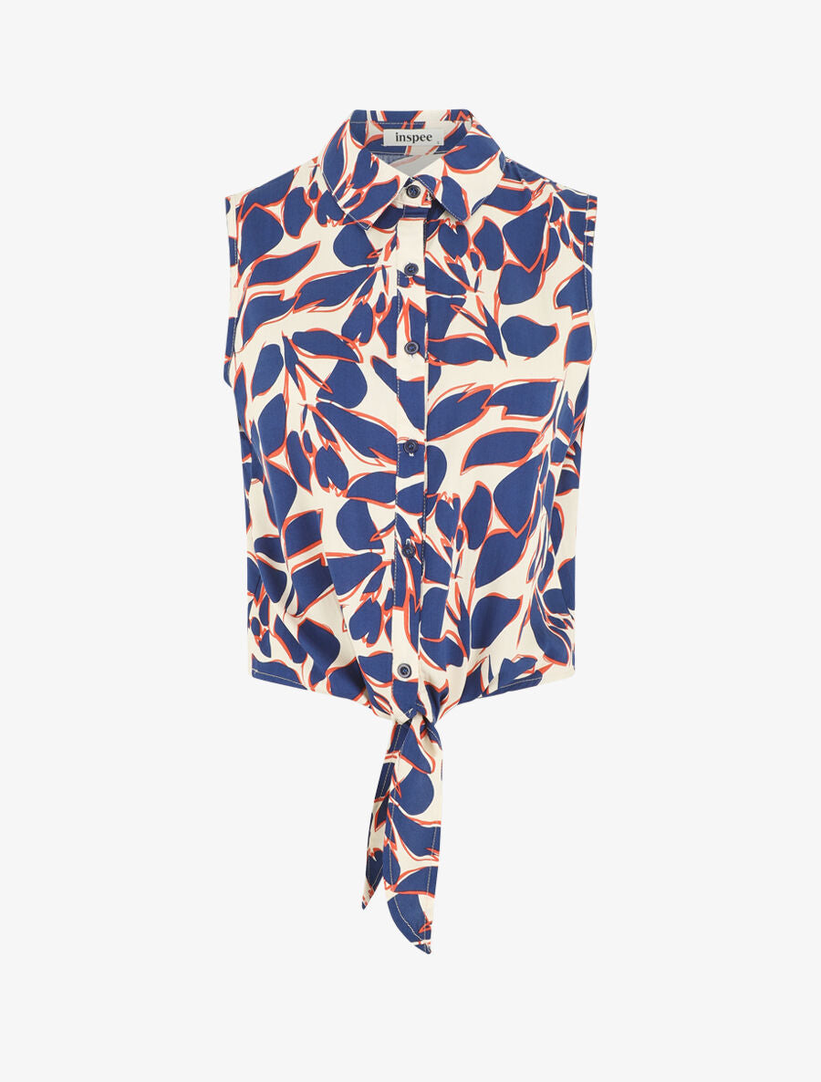 Chemise courte sans manches imprimé graphique - Marine - 4