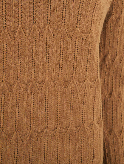 Pull droit uni à col V - Camel - 3