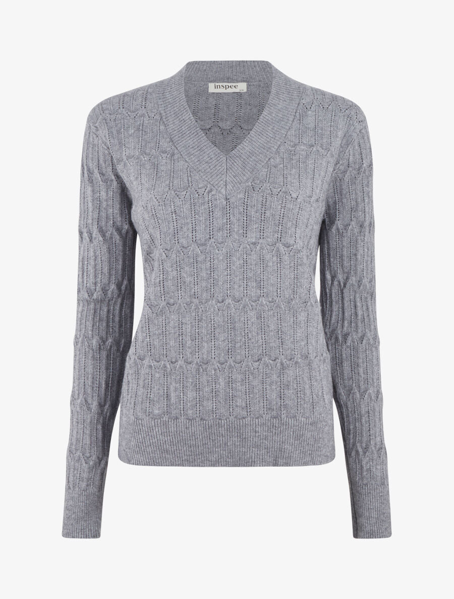 Pull droit uni à col V - Gris - 1