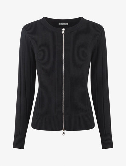 Gilet côtelé ajusté à zip - Noir - 1