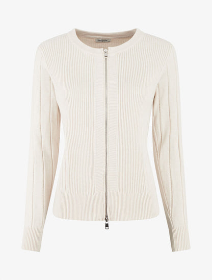 Gilet côtelé ajusté à zip - Crème - 1