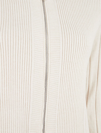 Gilet côtelé ajusté à zip - Crème - 3
