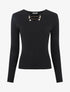 Pull côtelé ajusté à col bijoux - Noir - 5