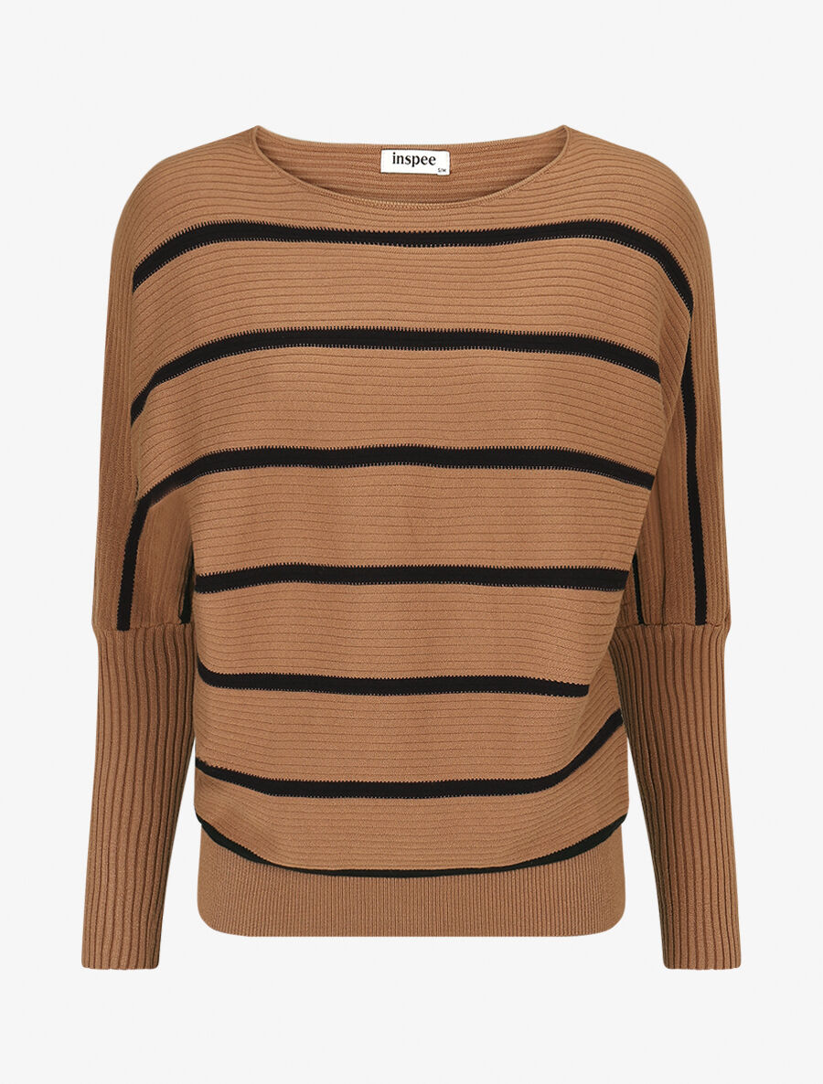 Pull rayé à manches longues - Camel - 5