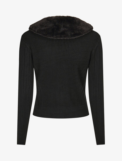 Gilet zippé et col à fourrure synthétique - Noir - 2