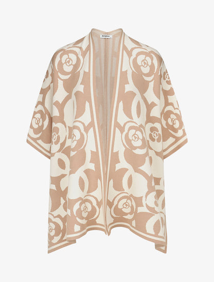 Poncho à imprimé floral - Camel - 4