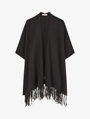 Poncho uni et franges - Noir - 5
