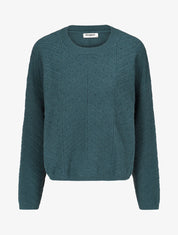 Pull droit uni en maille fantaisie - Bleu canard - 4
