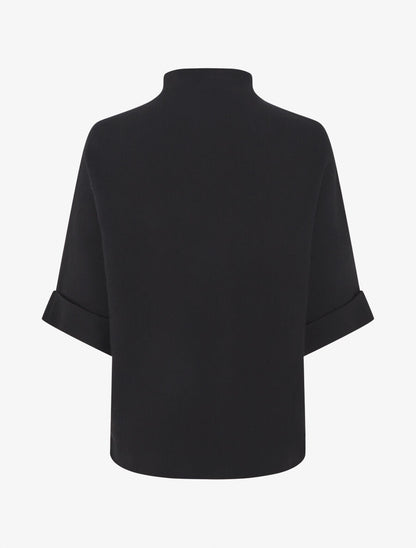 Pull ample manches 3/4 motif rose - Noir - 2