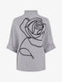 Pull ample manches 3/4 motif rose - Gris - 1