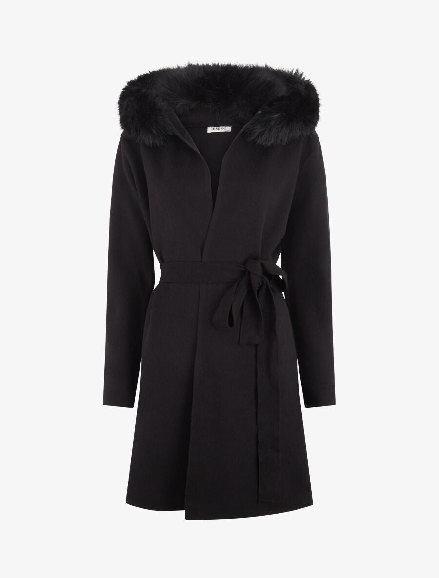 Gilet long uni à capuche - Noir - 1