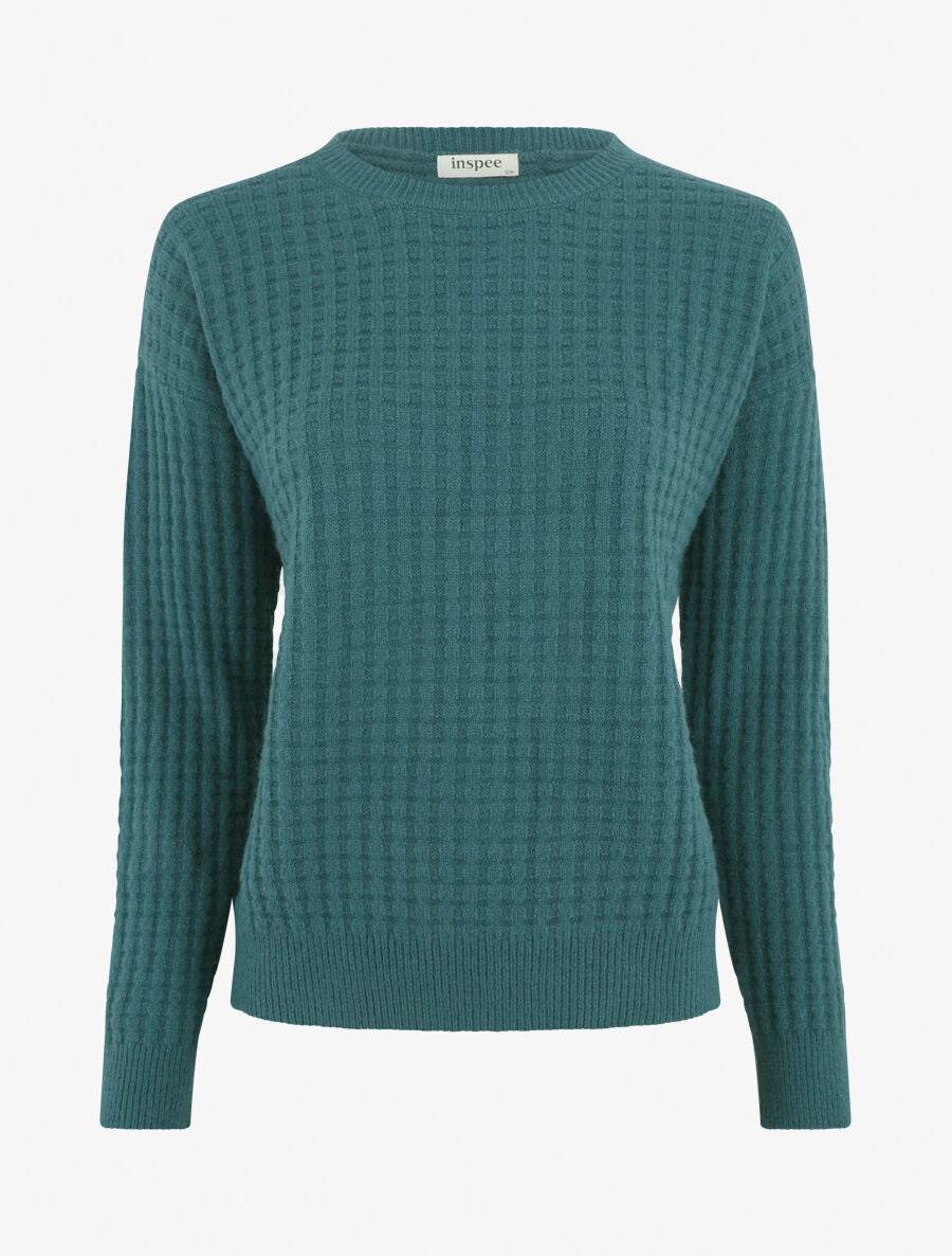 Pull uni à bords côtelés - Bleu canard - 1
