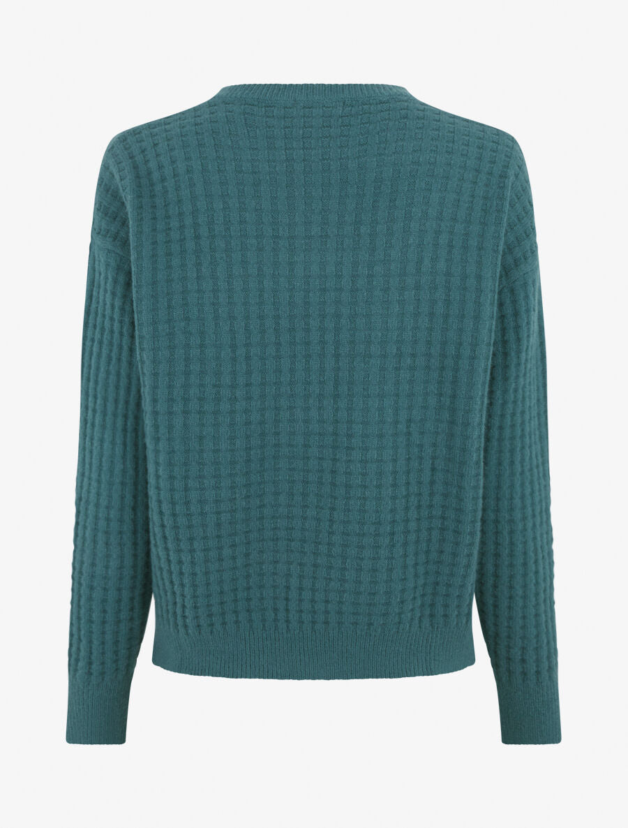 Pull uni à bords côtelés - Bleu canard - 2
