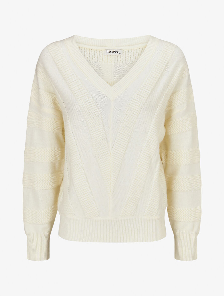 Pull uni à boutons décoratifs au dos - Crème - 1