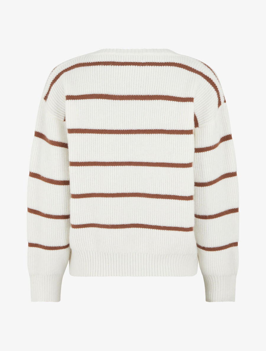 Pull droit col rond à rayures - Blanc - 2