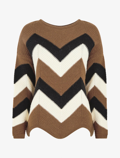 Pull droit bords asymétriques et motif zigzag - Marron - 1