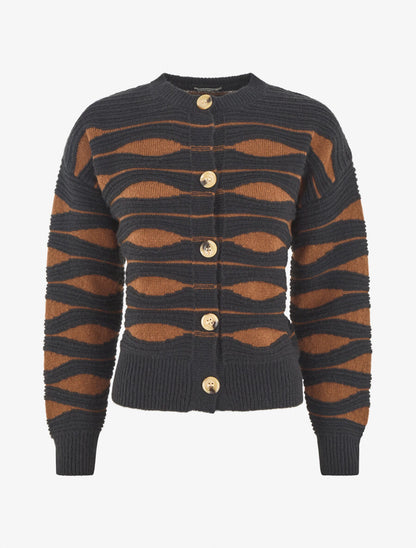 Gilet en maille motif zigzag - Noir/marron - 1