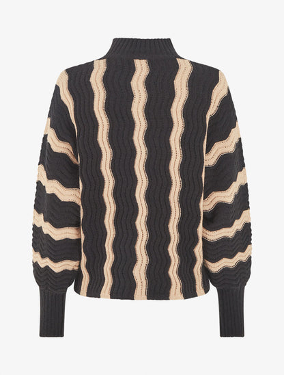 Pull ample à col montant et rayures - Noir - 2
