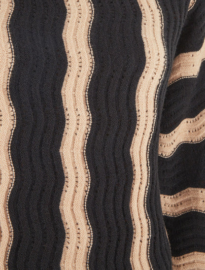 Pull ample à col montant et rayures - Noir - 3